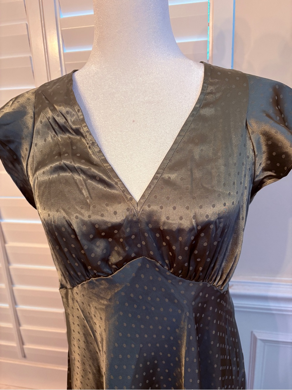 Old Navy Olive Green Satin Polka Dot Dress